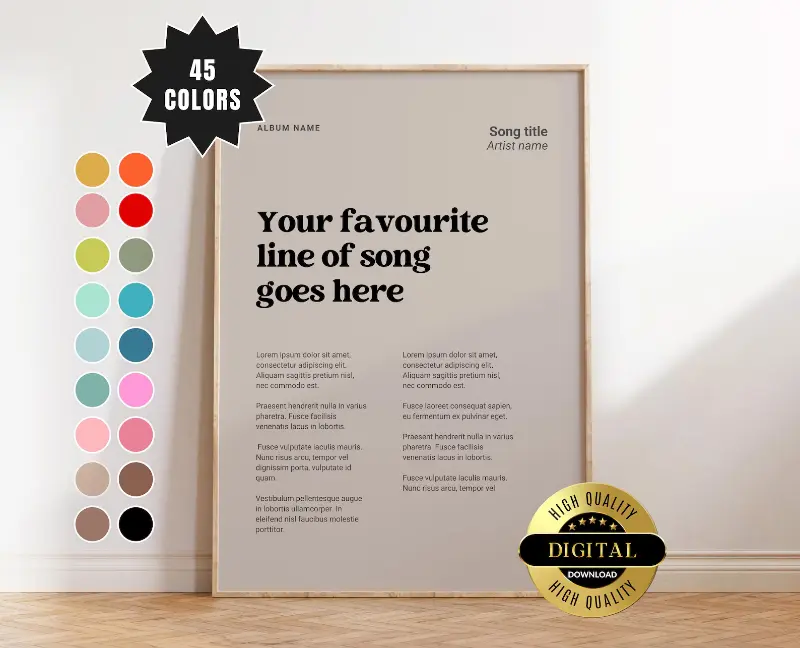 Personalized custom song lyrics print with photo and message
