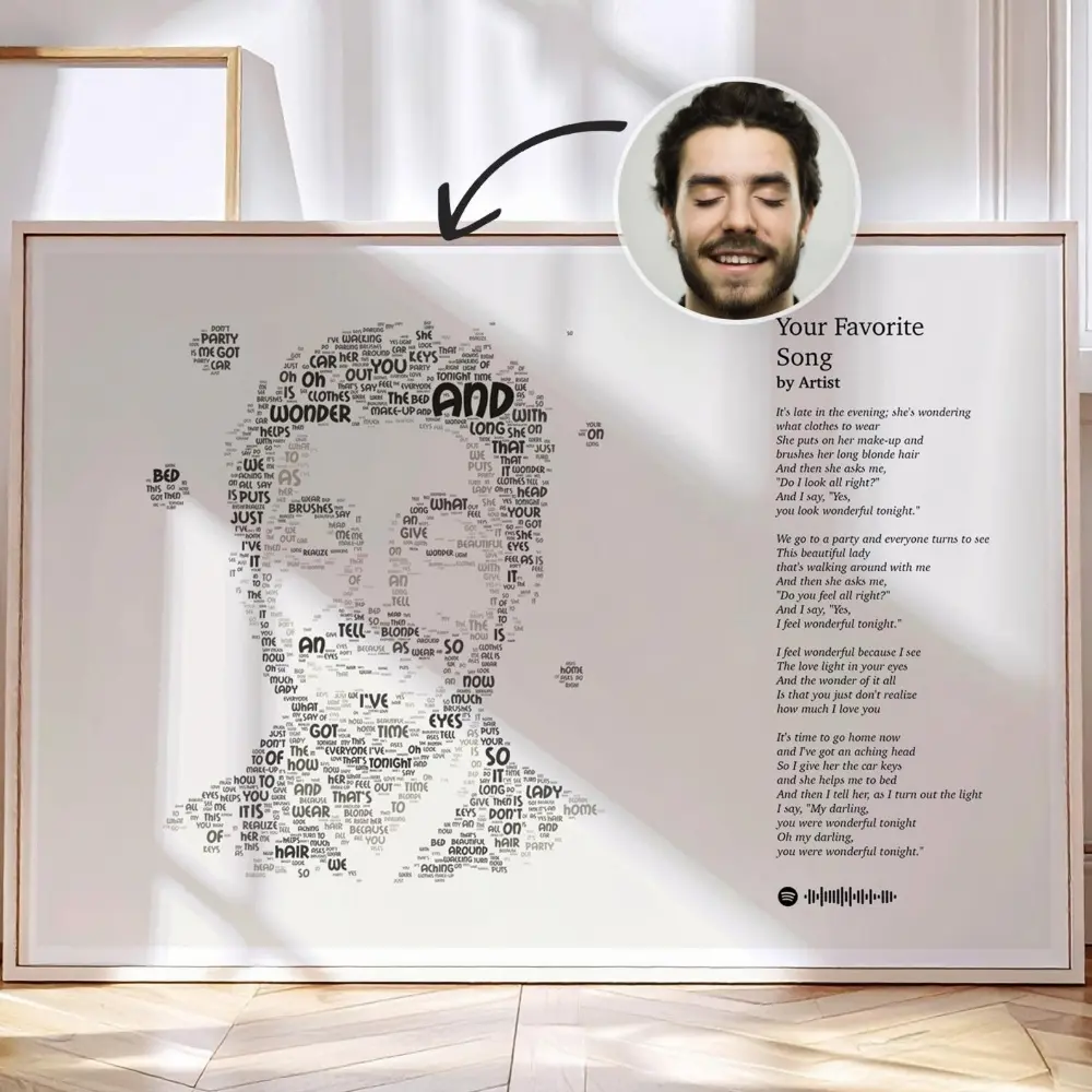 Portrait lyric art poster made from song lyrics